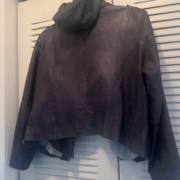 JACKETT NYC 100% Genuine Soft Leather Moto Washed Black Gray Hooded Jacket - Picture 8 of 8